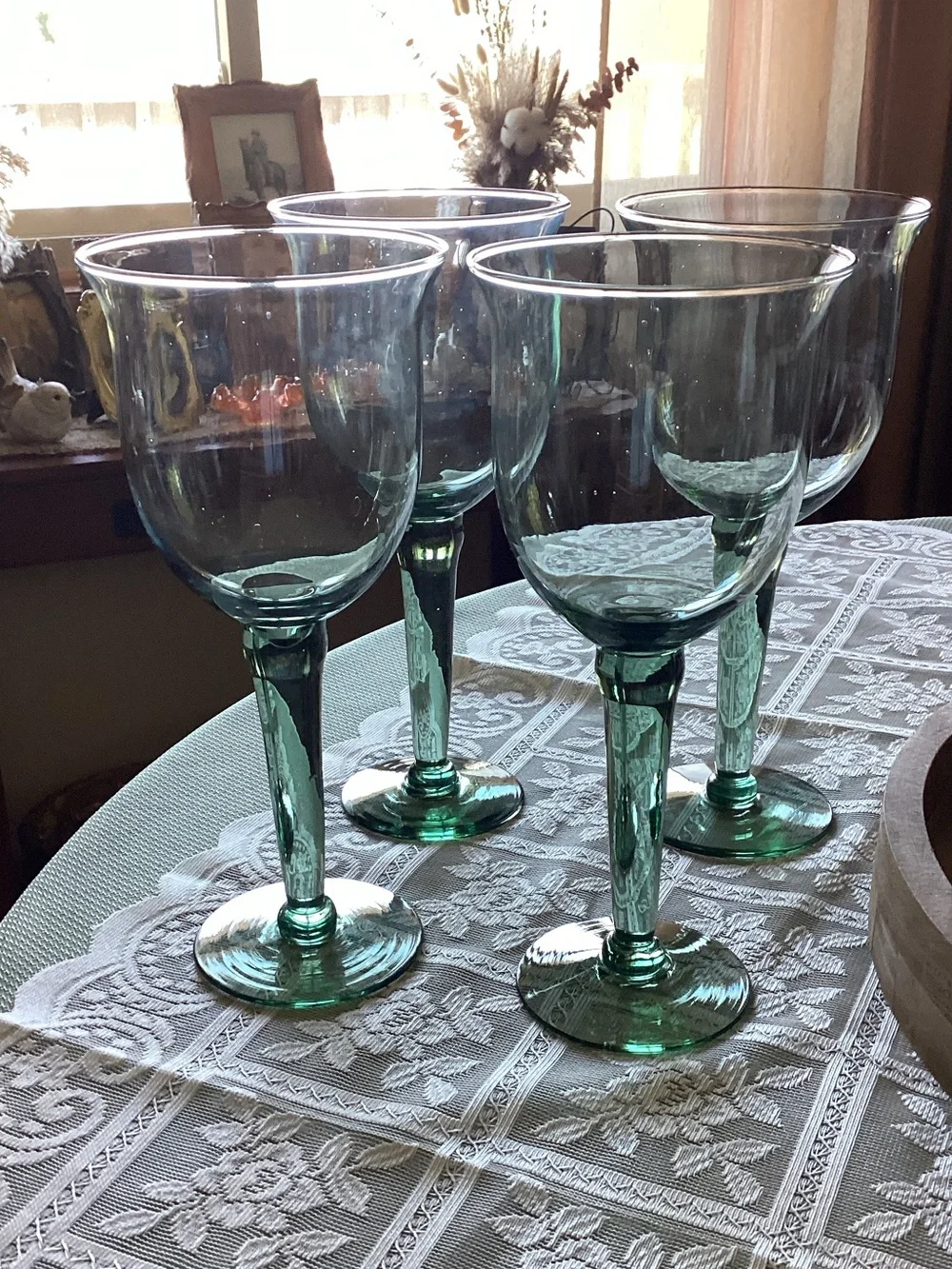 Set of 4 Green Tinted Wine Goblets – Decorative Stemware
